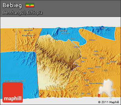 Physical 3D Map of Bebieg, political outside