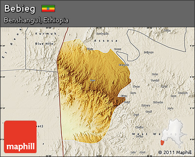 Physical Map of Bebieg, shaded relief outside
