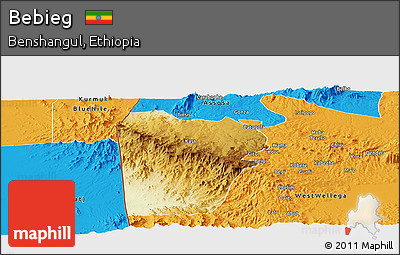 Physical Panoramic Map of Bebieg, political outside
