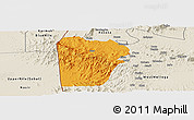 Political Panoramic Map of Bebieg, shaded relief outside