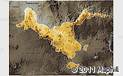 Physical 3D Map of Kemashi, darken, semi-desaturated