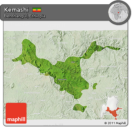 Satellite 3D Map of Kemashi, lighten