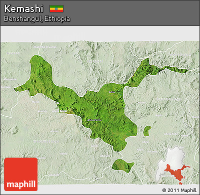 Satellite 3D Map of Kemashi, lighten
