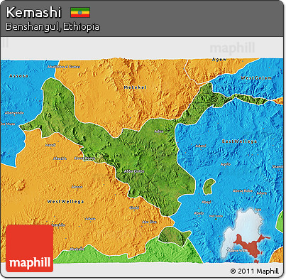 Satellite 3D Map of Kemashi, political outside