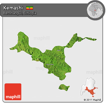 Satellite 3D Map of Kemashi, single color outside