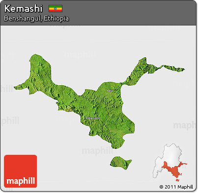 Satellite 3D Map of Kemashi, single color outside