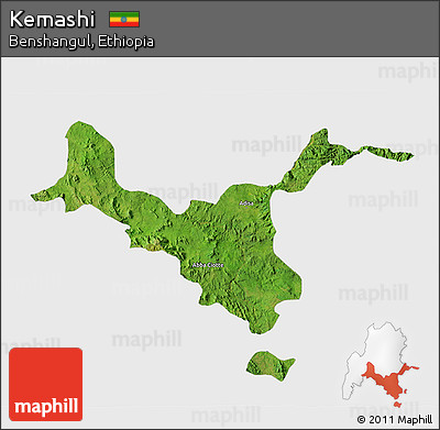 Satellite 3D Map of Kemashi, single color outside