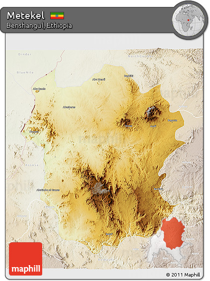 Physical 3D Map of Metekel, lighten
