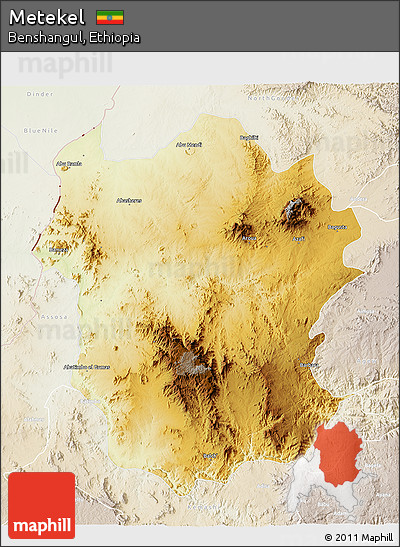 Physical 3D Map of Metekel, lighten