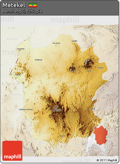 Physical 3D Map of Metekel, lighten