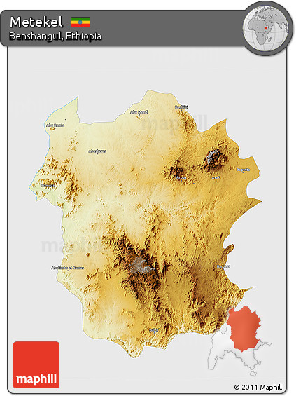 Physical 3D Map of Metekel, single color outside