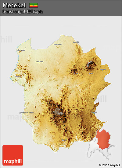 Physical 3D Map of Metekel, single color outside