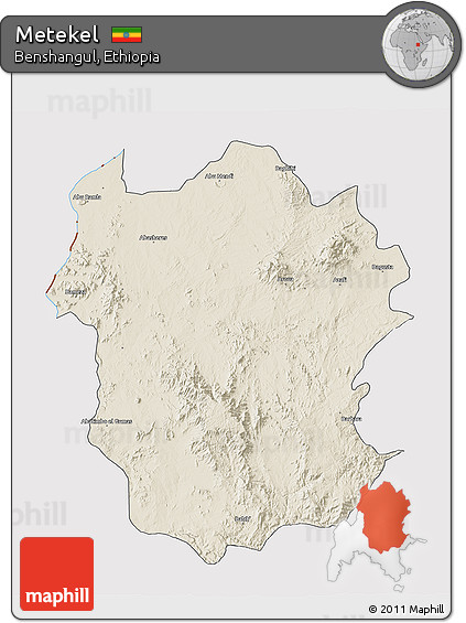 Shaded Relief 3D Map of Metekel, cropped outside