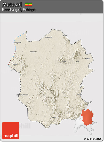 Shaded Relief 3D Map of Metekel, cropped outside