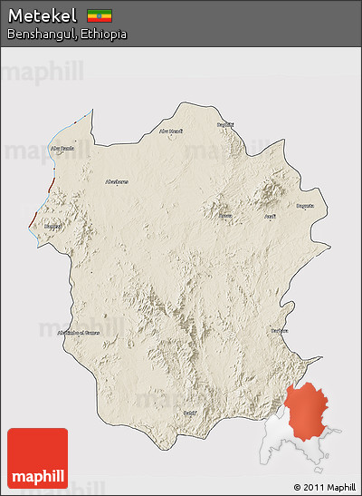 Shaded Relief 3D Map of Metekel, cropped outside