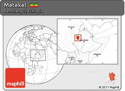 Blank Location Map of Metekel, within the entire country