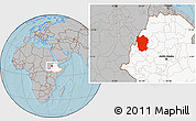 Gray Location Map of Metekel, highlighted country, hill shading