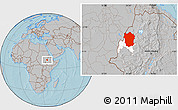 Gray Location Map of Metekel, highlighted parent region, hill shading