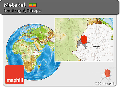 Physical Location Map of Metekel, highlighted country, highlighted parent region