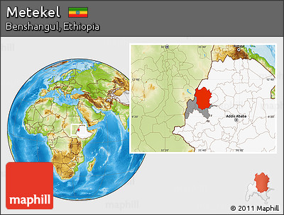 Physical Location Map of Metekel, highlighted country, highlighted parent region