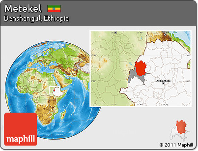 Physical Location Map of Metekel, highlighted country, highlighted parent region