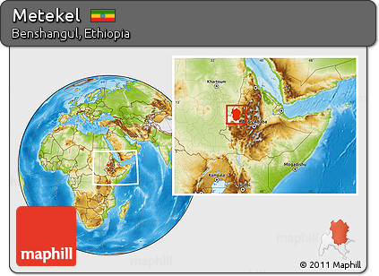 Physical Location Map of Metekel, highlighted parent region, within the entire country