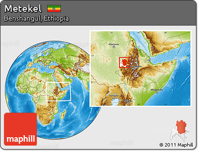 Physical Location Map of Metekel, highlighted parent region, within the entire country