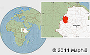 Savanna Style Location Map of Metekel, highlighted country, hill shading