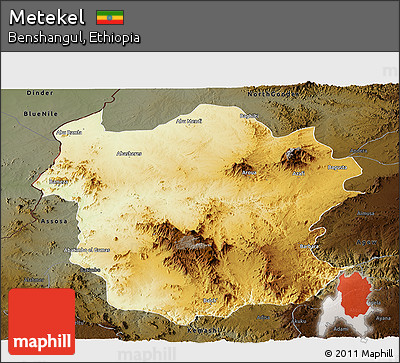 Physical Panoramic Map of Metekel, darken