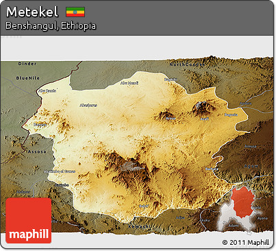 Physical Panoramic Map of Metekel, darken