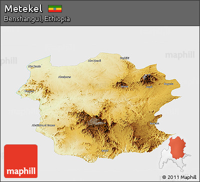Physical Panoramic Map of Metekel, single color outside