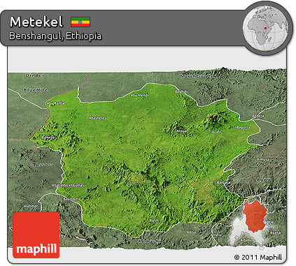 Satellite Panoramic Map of Metekel, semi-desaturated