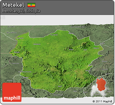 Satellite Panoramic Map of Metekel, semi-desaturated