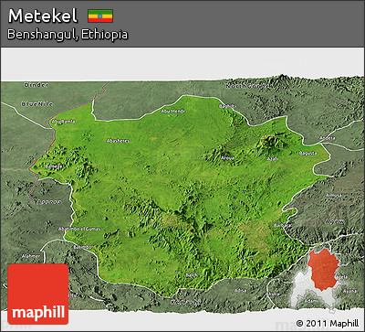 Satellite Panoramic Map of Metekel, semi-desaturated