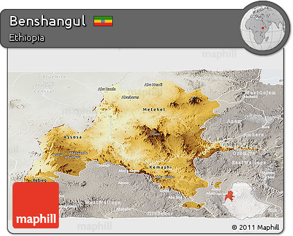 Physical Panoramic Map of Benshangul, lighten, semi-desaturated