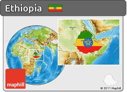 Flag Location Map of Ethiopia, physical outside