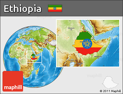 Flag Location Map of Ethiopia, physical outside