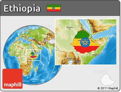 Flag Location Map of Ethiopia, physical outside