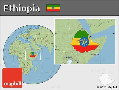 Flag Location Map of Ethiopia, savanna style outside