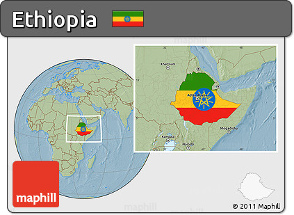 Flag Location Map of Ethiopia, savanna style outside, hill shading outside