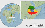 Flag Location Map of Ethiopia, savanna style outside, hill shading outside