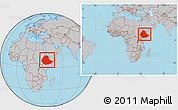 Gray Location Map of Ethiopia, within the entire continent