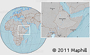 Gray Location Map of Ethiopia, hill shading outside