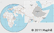 Gray Location Map of Ethiopia, lighten, land only