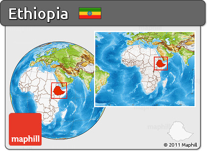 Physical Location Map of Ethiopia, highlighted continent, within the entire continent