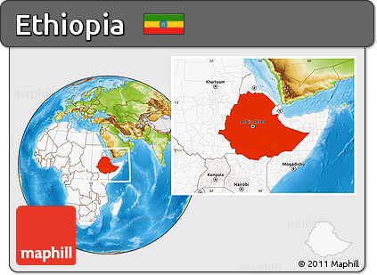 Physical Location Map of Ethiopia, highlighted continent