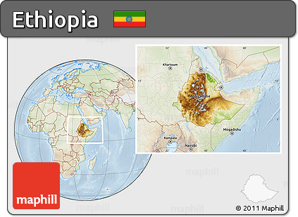 Physical Location Map of Ethiopia, lighten