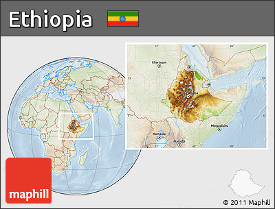 Physical Location Map of Ethiopia, lighten