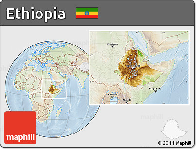 Physical Location Map of Ethiopia, lighten