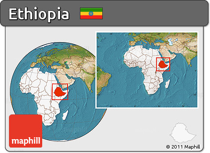 Satellite Location Map of Ethiopia, highlighted continent, within the entire continent